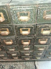 Original Vintage INDUSTRIAL FILING CABINET, Brass Handles/Fittings 36 Boxes