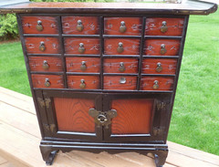 Korean Oriental Wood Brass Handcrafted Small 16 Drawer Medicine Chest Cabinet