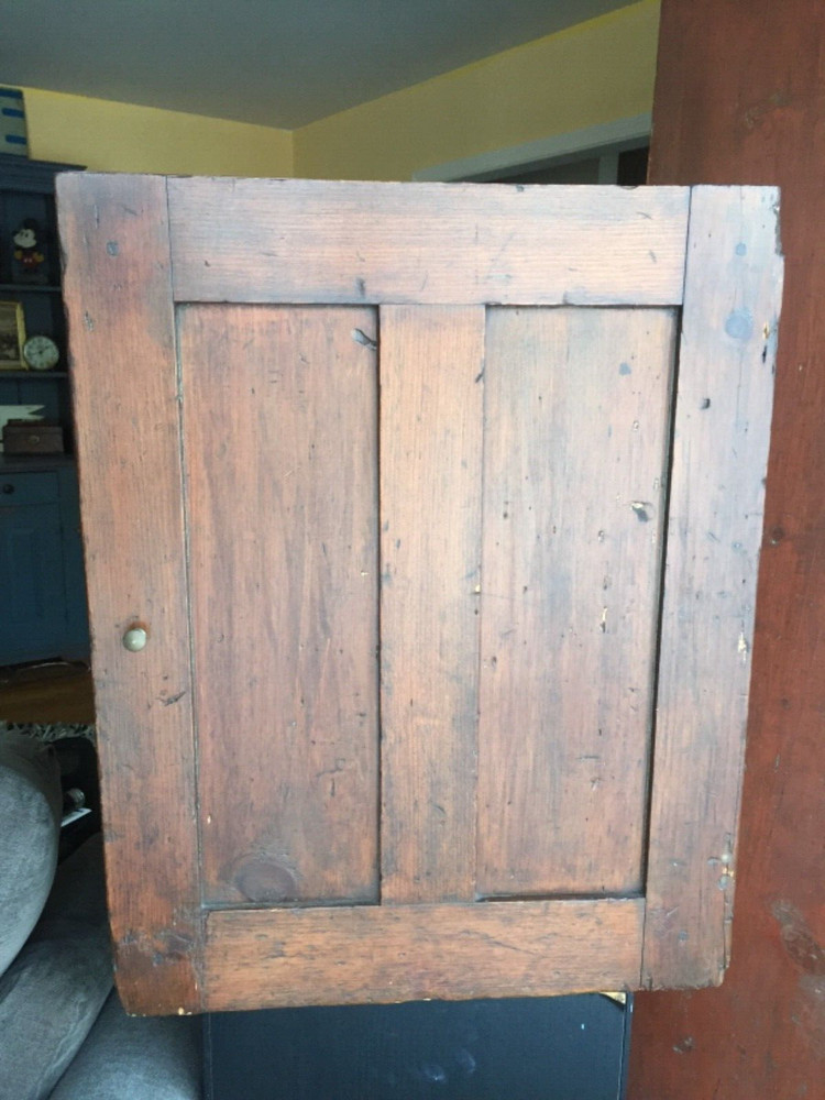 antique country panel wall cupboard hanging cabinet primitive box pine painted