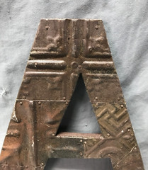 Decorative Salvage Tin Ceiling 12″ Patchwork RUST Metal VTG Letter A Old 227-25B