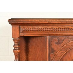 Antique English Jacobean Carved Oak Bar Cabinet, Circa 1920s