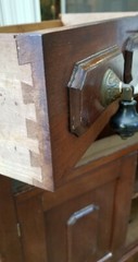 ANTIQUE 19 c. ENGLISH OAK MARBLE TOP STAND DRY CABINET w/ TEAR DROP PULLS