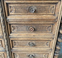 77″ Tall Antique French Apothecary Cabinet Solid Oak Carved with Compartments