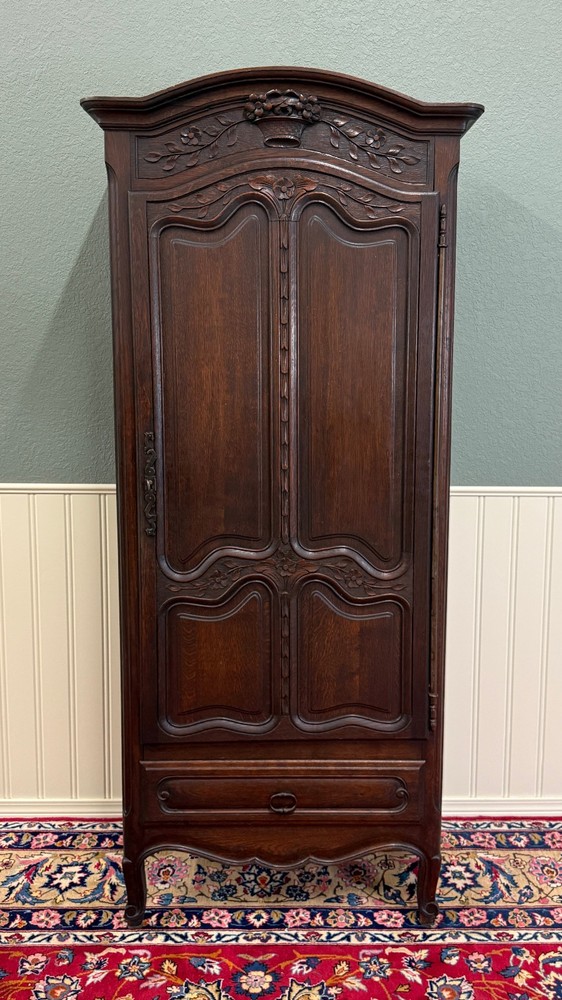 Antique French Louis XV Style Armoire Cupboard Linen Cabinet Bonnetiere Oak