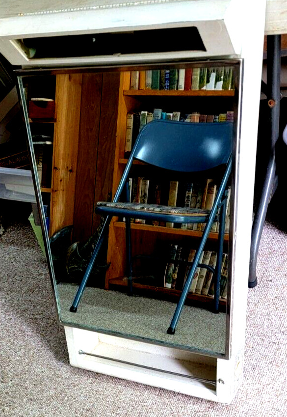 VINTAGE SHIPS-WHITE METAL MIRRORED.CABINET WITH LIGHT