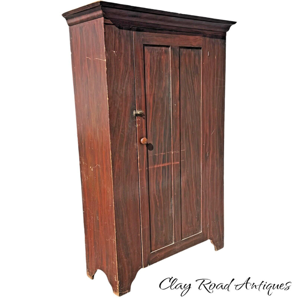 Antique Jelly milk cupboard cabinet old paint Ny farm red decoration 1800s door