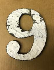 Decorative Salvaged Tin Ceiling 8″ Patchwork Shabby White Number 6 Metal 185-26B