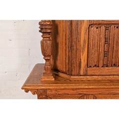 Antique English Jacobean Carved Oak Bar Cabinet, Circa 1920s