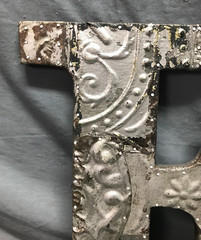 Decorative Salvage Tin Ceiling 16″ Patchwork Silver Metal VTG Letter F 222-25B