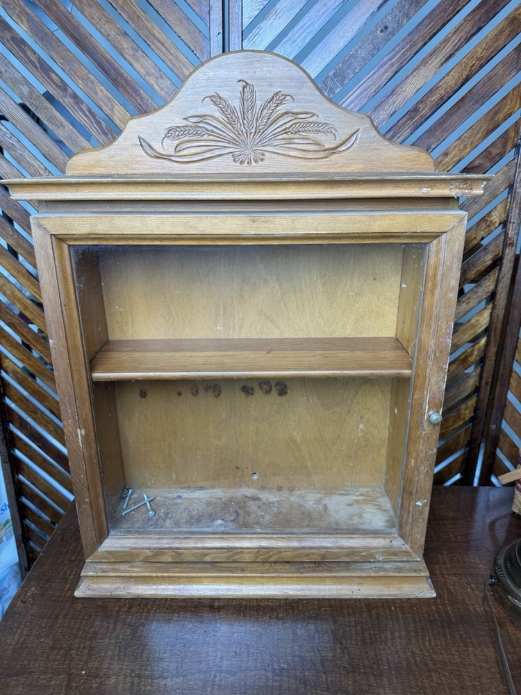Antique Wood Wall Trinket Shelf/ Medicine Cabinet / Small Display Cabinet