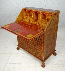 18th century Spanish Baroque Red & GIlt painted Slant front Desk