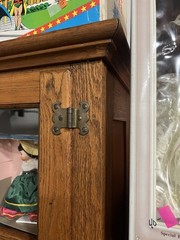 c1890 oak upright Hoosier style display cabinet 72” w 84.5h x 18 & 13” deep