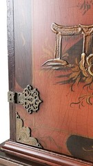 Cabinet on Stand, Chinoiserie, Japanned, Console Base China, Asian, Walnut,66″t