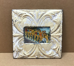 VTG 11″ Sq. Photo 4×6 Tin Ceiling Metal Shabby Yellow Picture Frame Old 919-26B