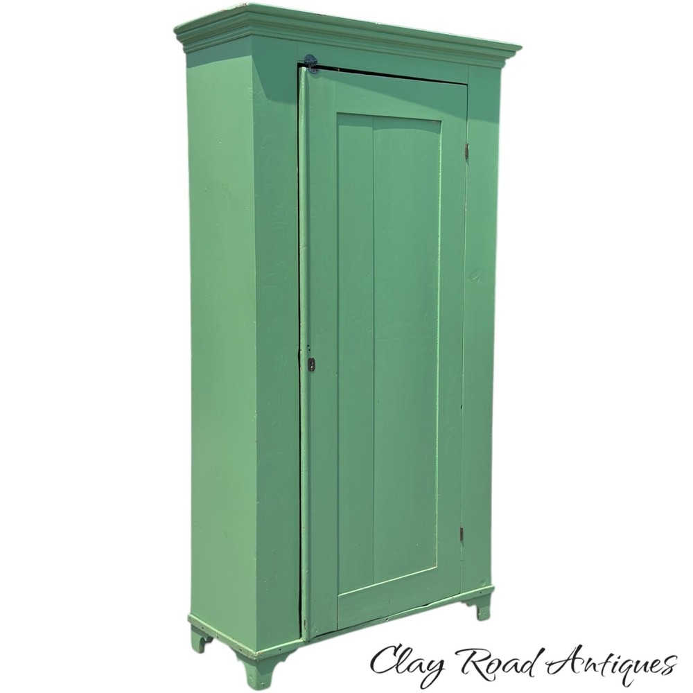 antique primitive cupboard cabinet jelly wardrobe folk art green paint