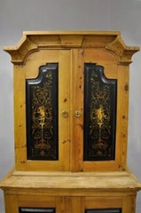 Antique Country French Neoclassical Putti Painted Pine Cupboard Cabinet Hutch