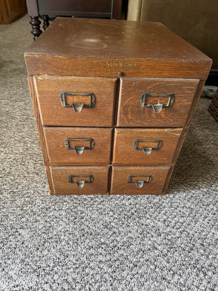 Vintage Shaw-Walker Wooden 6-Drawer Card Catalog With removable top