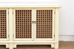 74″ Long Lattice Sideboard in Cream & Wood Storage Cabinet Farmhouse Coastal