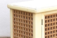 74″ Long Lattice Sideboard in Cream & Wood Storage Cabinet Farmhouse Coastal