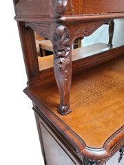 French Louis XV Oak Display China Cabinet Display Hutch with Beveled Glass 1900s
