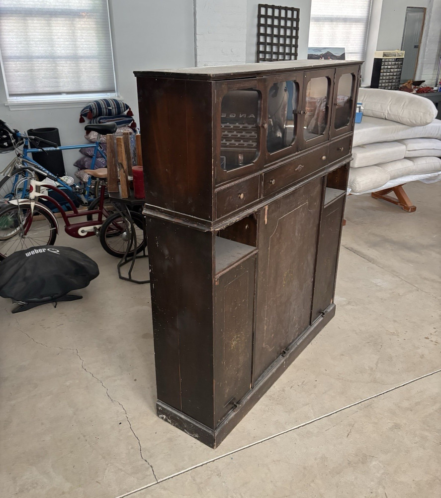 The Easy-Fold Schimmel & Co Antique Stained Wood Glass folding table and benches