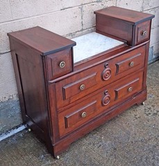 Antique Vintage Victorian Eastlake Solid Walnut Drop Center Dresser Marble Top