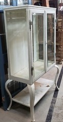 Pair of Steel Medical Cabinets with Beveled & Wavy Glass on Cabriole Legs