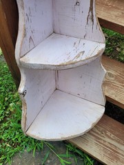 Vintage Antique Chippy Paint 3 Tier Carved Corner Shelf Cabinet
