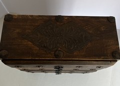 Vtg Hindu Asian 4 Drawer Solid Wood Metal Jewelry Spice Organizer 11.5 x 5.5x 11