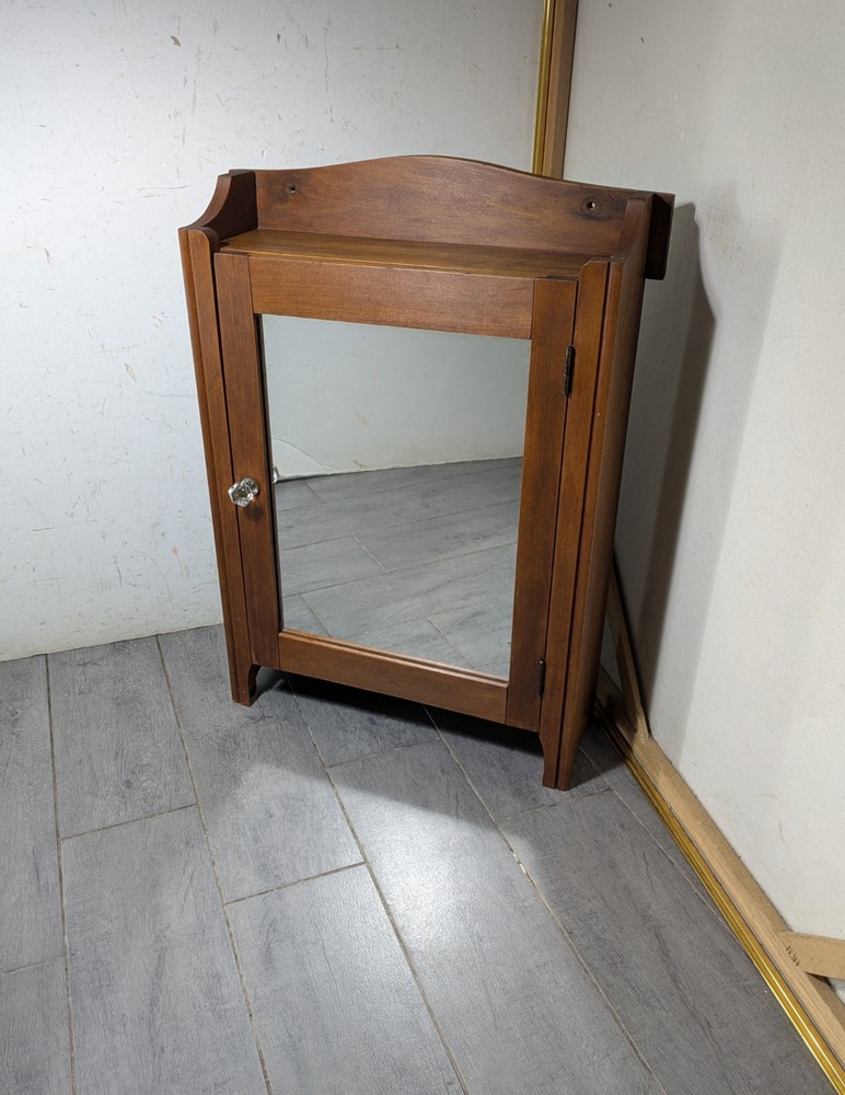 Vintage Rustic Country Wood Wall Medicine Apothecary Cabinet Shelf Mirror Door