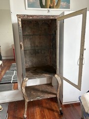 Antique steel and glass Medical apothecary Cabinet with Cabriole Legs