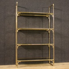 Bookshelf in gold metal faux bamboo etagere vintage 4 shelves glass furniture