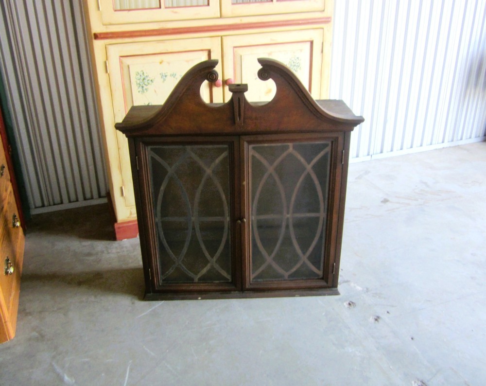 ANTIQUE SECRETARY DESK TOP HUTCH, INLAY ON GLASS, OBO