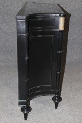French Louis XVI Style Black Ebonized Cabinet with Distressed Mirrored Panels