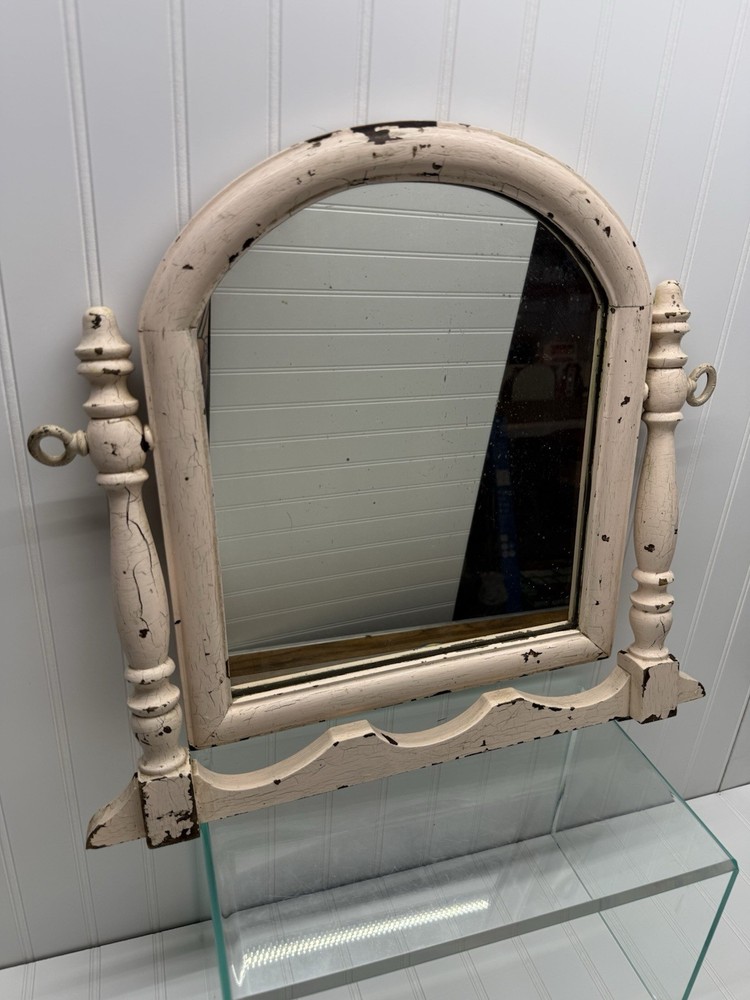 VTG Salvaged Shabby Rustic Blush Pink Wood Mirror Dresser Mount