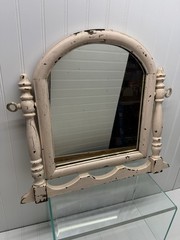 VTG Salvaged Shabby Rustic Blush Pink Wood Mirror Dresser Mount