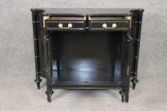 French Louis XVI Style Black Ebonized Cabinet with Distressed Mirrored Panels