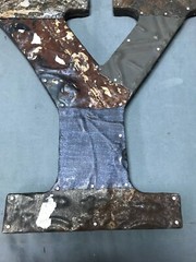 Decorative Salvage Tin Ceiling 12″ Patchwork Metal VTG Letter Y Old 301-25B