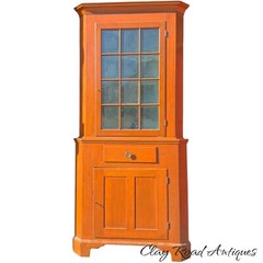 antique corner cupboard cabinet 2pc Farmhouse Country Clean 1800 refinished