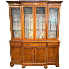 English Edwardian Style Breakfront in Satinwood with Dentil Molding