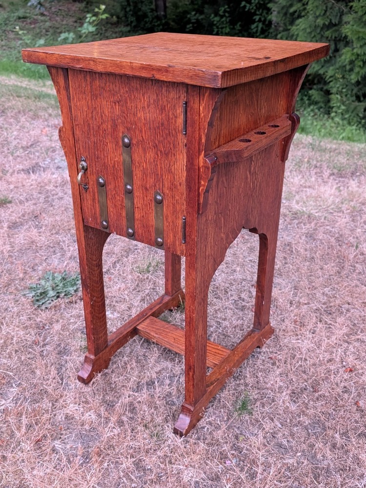 Antique Tiger Oak Pipe Tobacco Smoking Cabinet, Nightstand, Light Stand