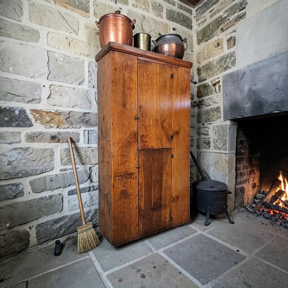 Antique 18th Century Primitive Pine Cupboard Rustic Colonial Storage Cabinet 78″