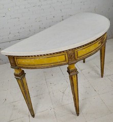 18th century Italian Demilune Marble top painted Console table