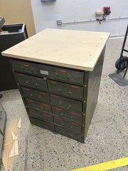 Authentic army green mid-century industrial steel drawer unit