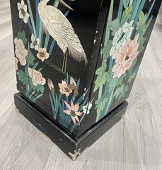 Oriental Asian Chinoiserie Lacquered Media Storage Cabinet Birds Flowers Texture