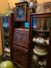 Antique Hutch Cabinet- stained glass