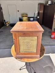 Antique Clark’s Mile End Spool Cotton Cabinet With Embossed Tin