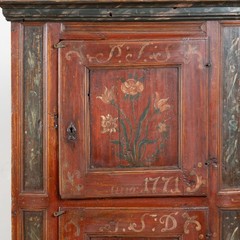 Original Hand Painted Swedish Pine Two Door Cupboard Cabinet Dated 1771