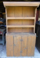 ANTIQUE PRIMITIVE GRAIN PAINTED OPEN TOP STEPBACK CUPBOARD