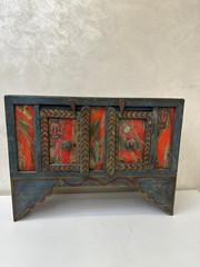 Rare Antique Hand-Painted Wooden Cabinet Cupboard Chest – Folk Art Rustic Decor